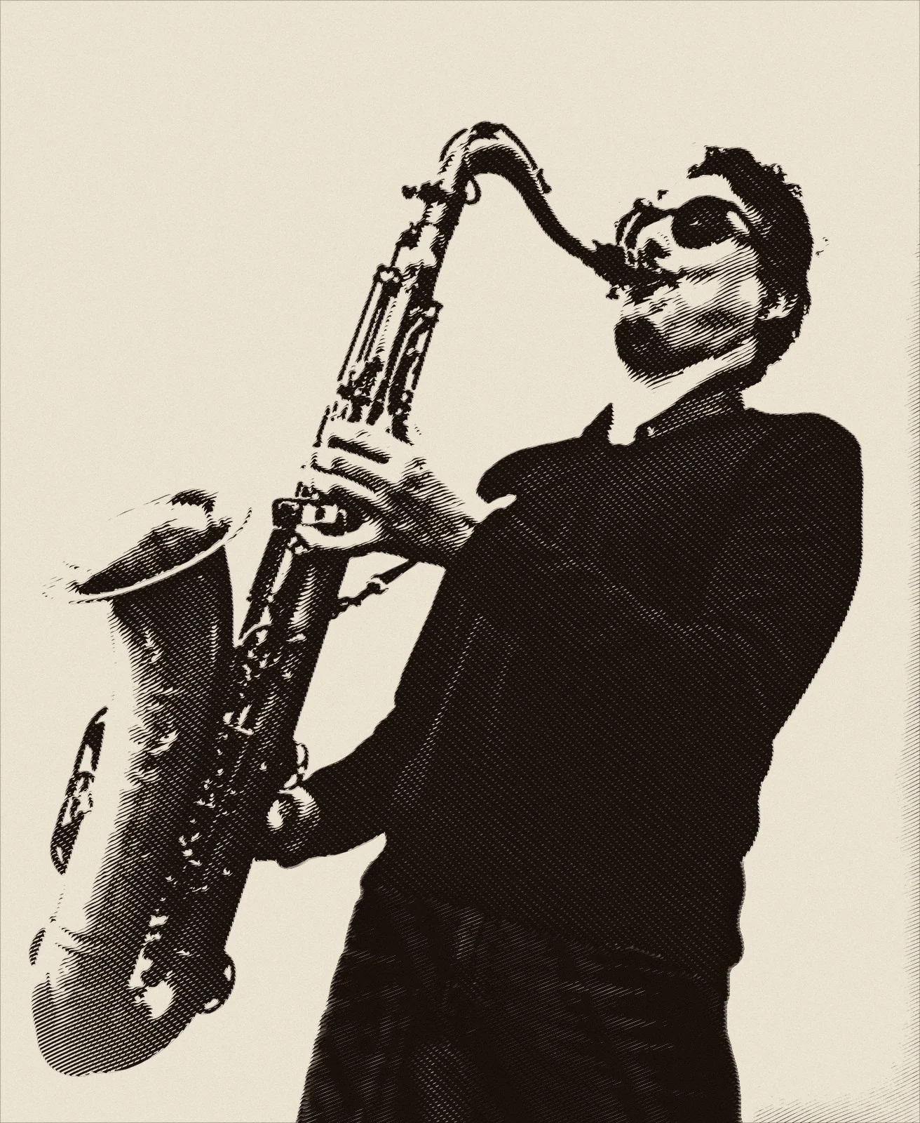 Grabado de Eleazar Soto tocando el saxofón